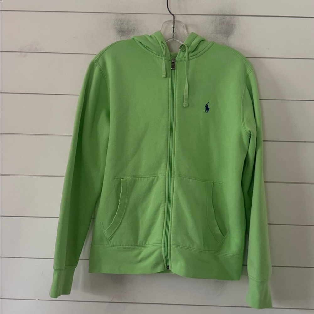 Vintage Polo Unisex M Ralph Lauren Full Zip Hoodie bright Green with Blue Pony